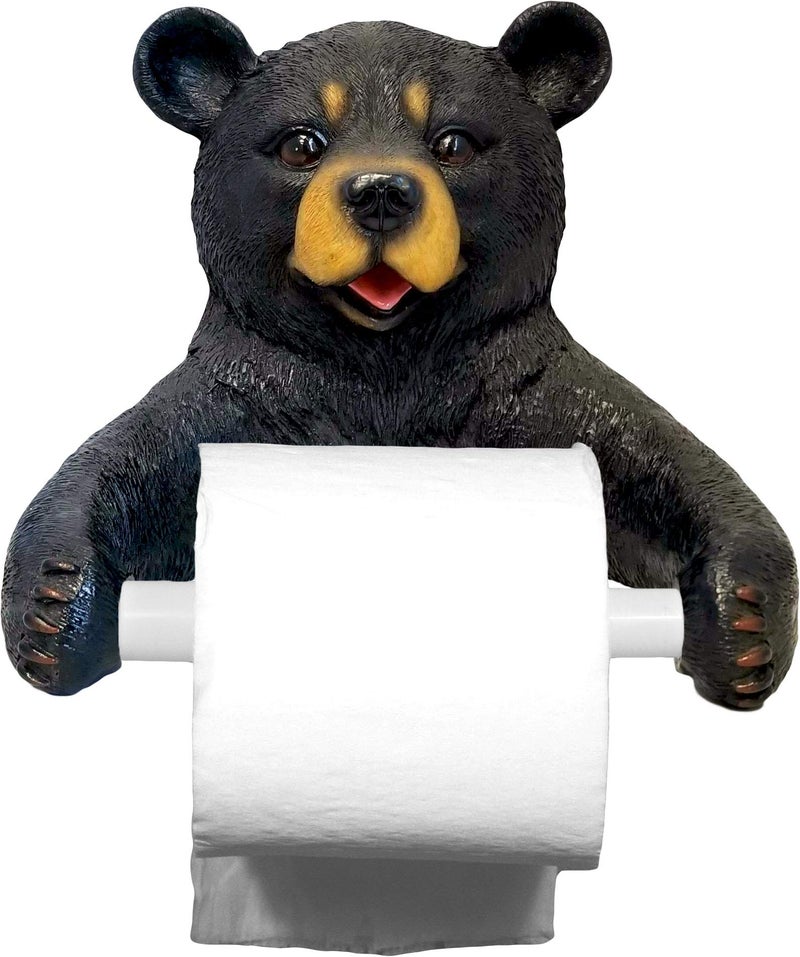 DWK 8-inch Hugo Holder Black Bear Toilet Paper Holder Rustic Woodland Forest Themed Kitchen Bathroom Cabin Decor - Image 1